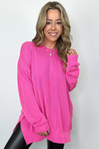 Fuchsia / SM Pressley Rib Knit Side Slit Pullover - BACK IN STOCK - Madison and Mallory