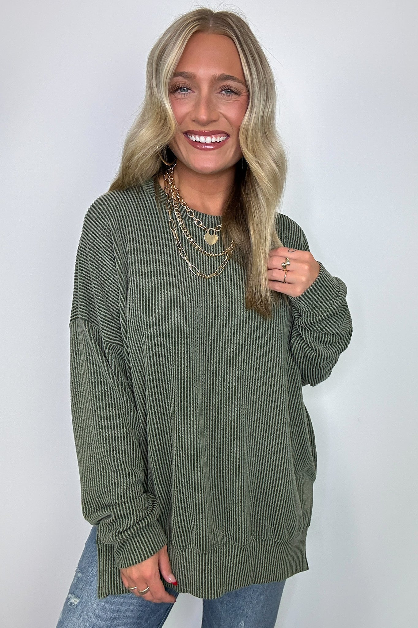  Pressley Rib Knit Side Slit Pullover - BACK IN STOCK - Madison and Mallory