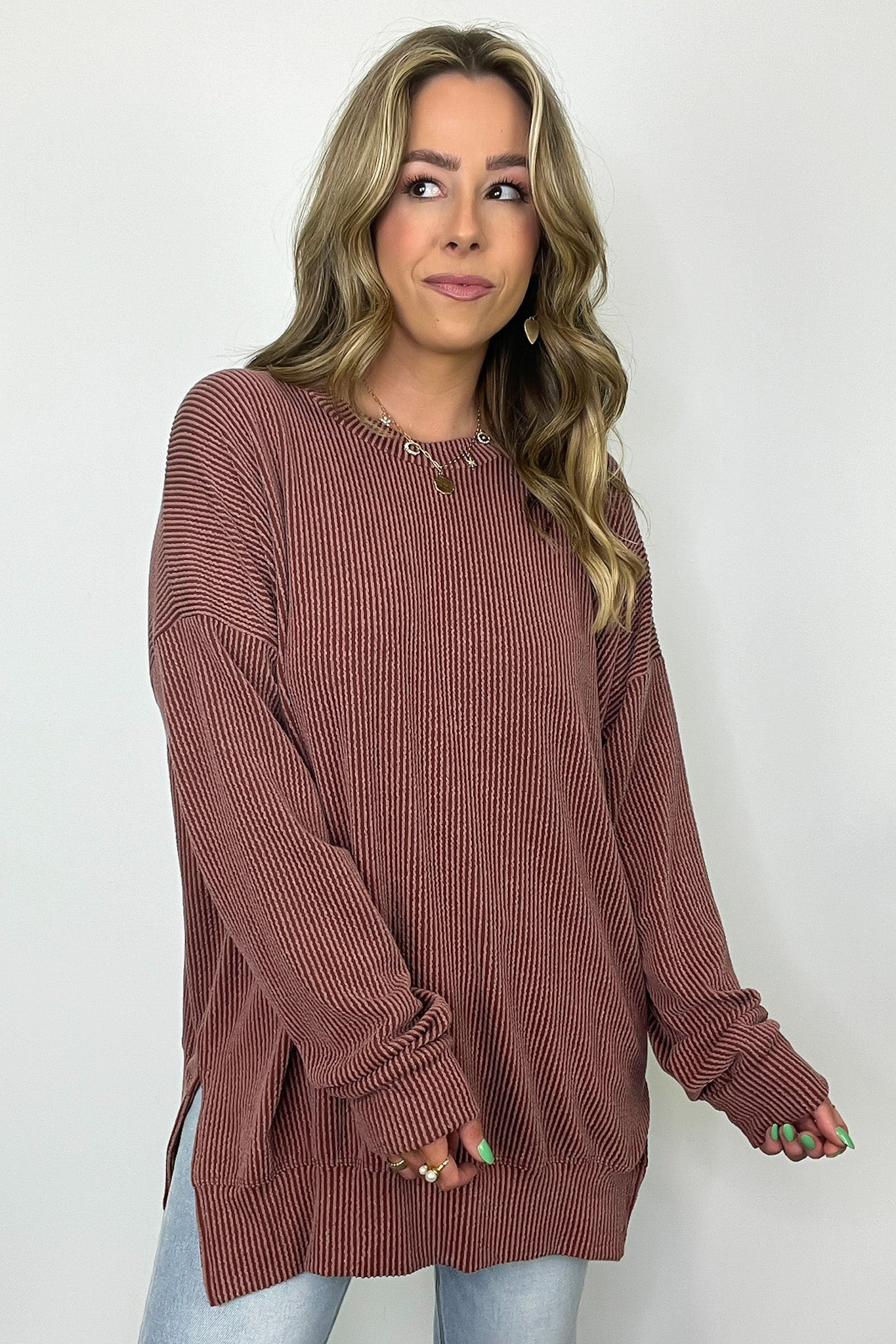  Pressley Rib Knit Side Slit Pullover - BACK IN STOCK - Madison and Mallory