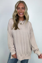 Sand / SM Pressley Rib Knit Side Slit Pullover - Madison and Mallory