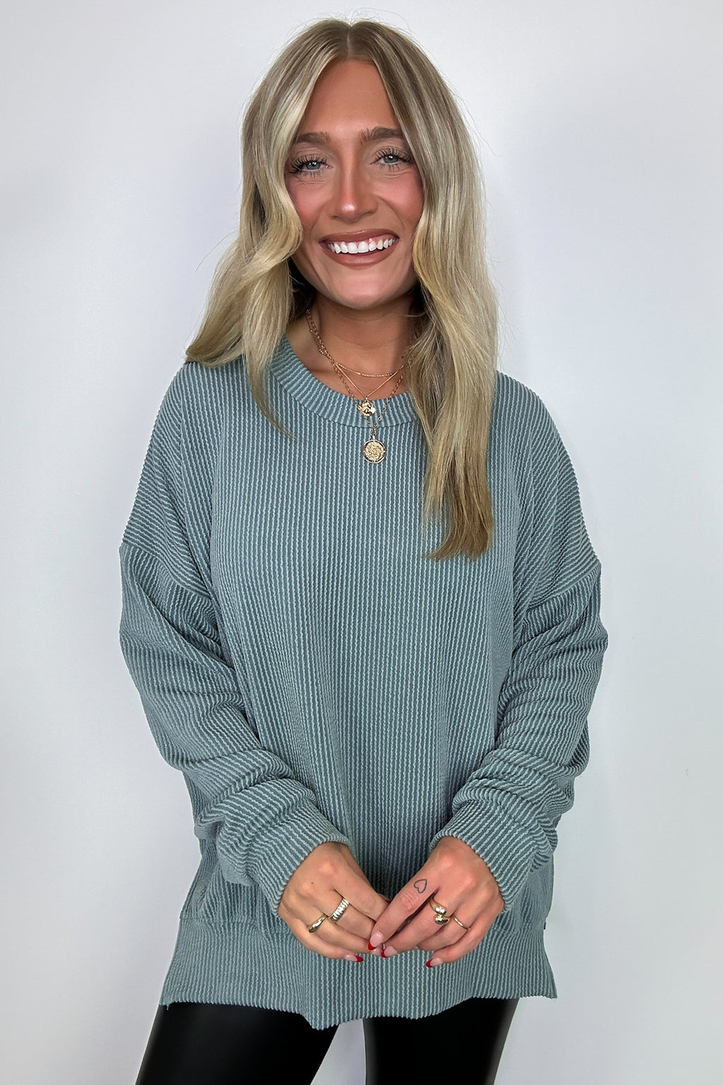 Slate Gray / SM Pressley Rib Knit Side Slit Pullover - BACK IN STOCK - Madison and Mallory