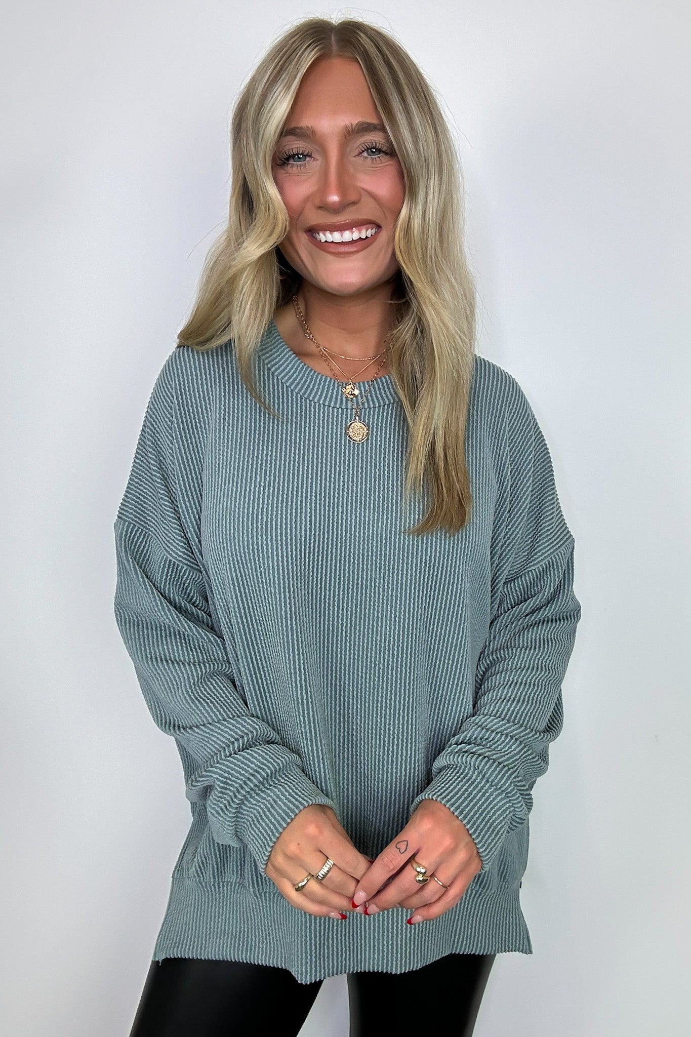 Slate Gray / SM Pressley Rib Knit Side Slit Pullover - BACK IN STOCK - Madison and Mallory