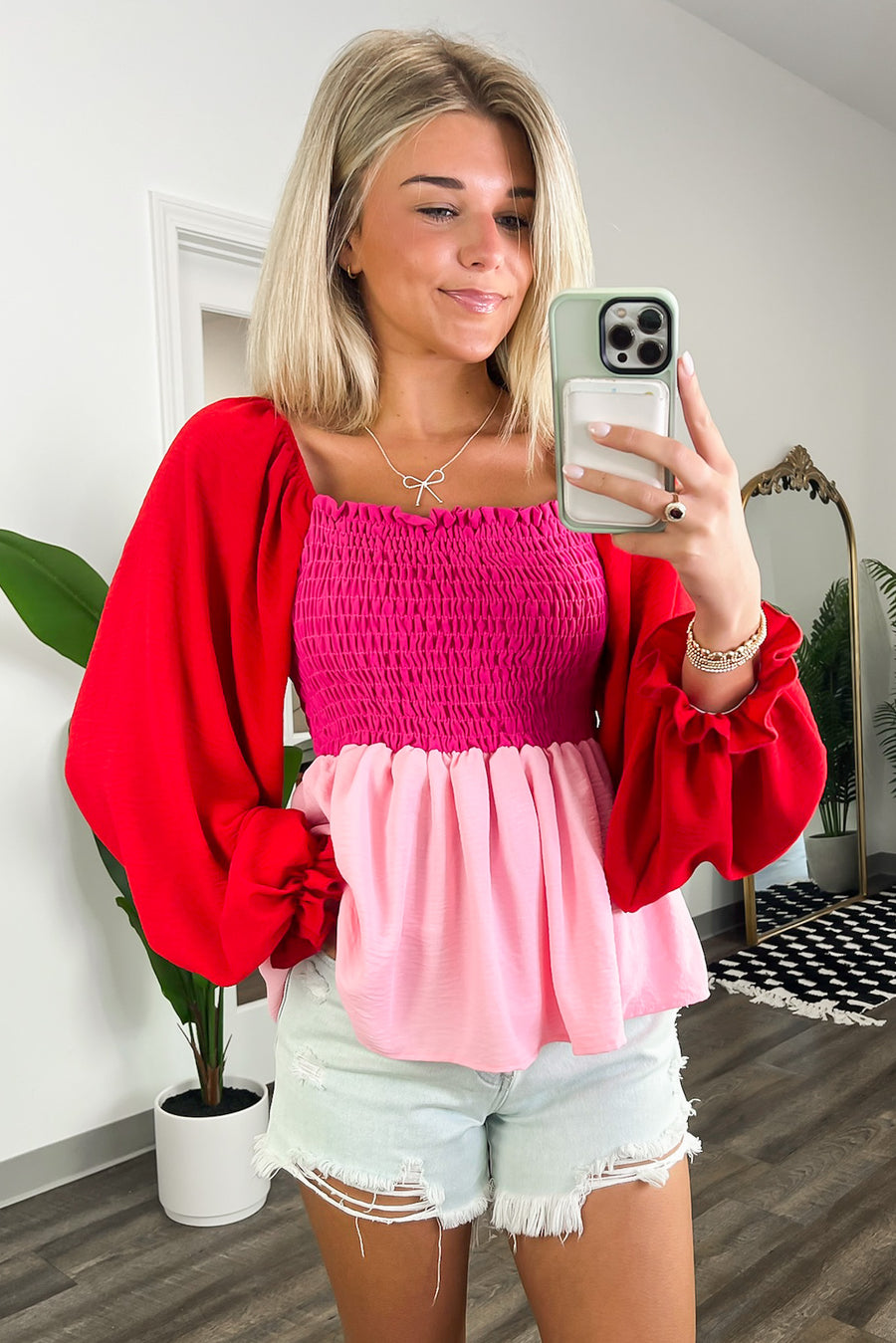  Pretty Perception Color Block Smocked Peplum Top - Madison and Mallory