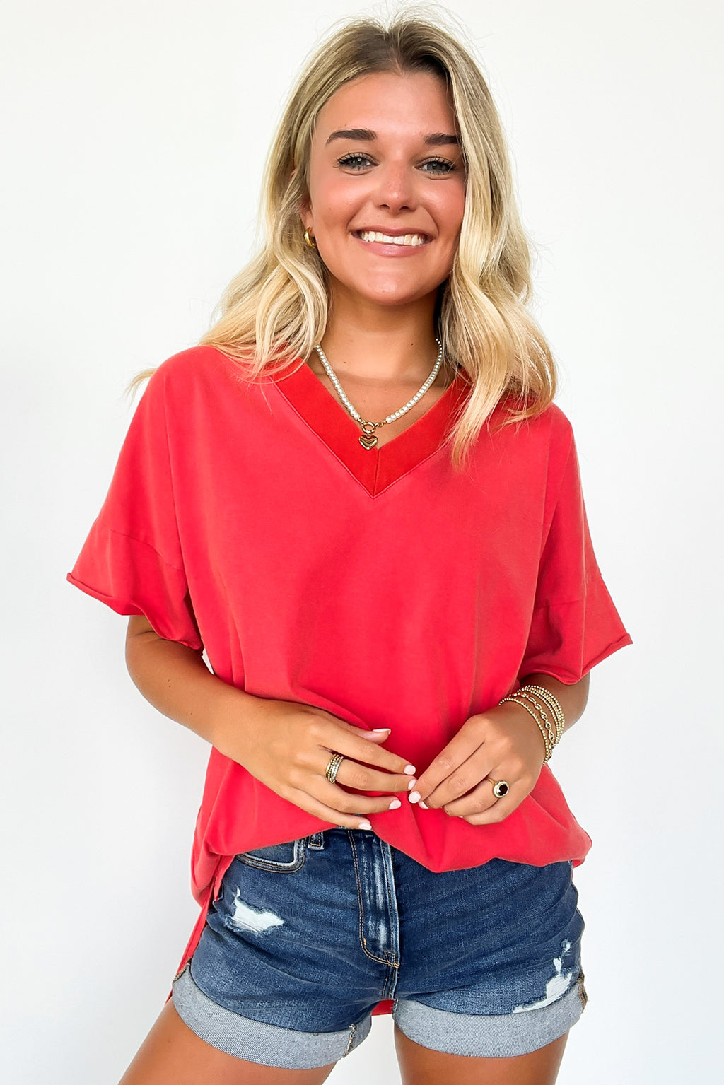 Burnt Orange / S Pretty Potential V-Neck Oversized Top - FINAL SALE - Madison and Mallory