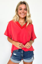 Burnt Orange / S Pretty Potential V-Neck Oversized Top - FINAL SALE - Madison and Mallory