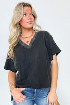 Black / S Pretty Potential V-Neck Oversized Top - FINAL SALE - Madison and Mallory