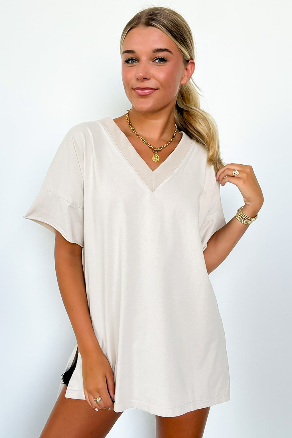 Pretty Potential V-Neck Oversized Top - FINAL SALE - Madison and Mallory
