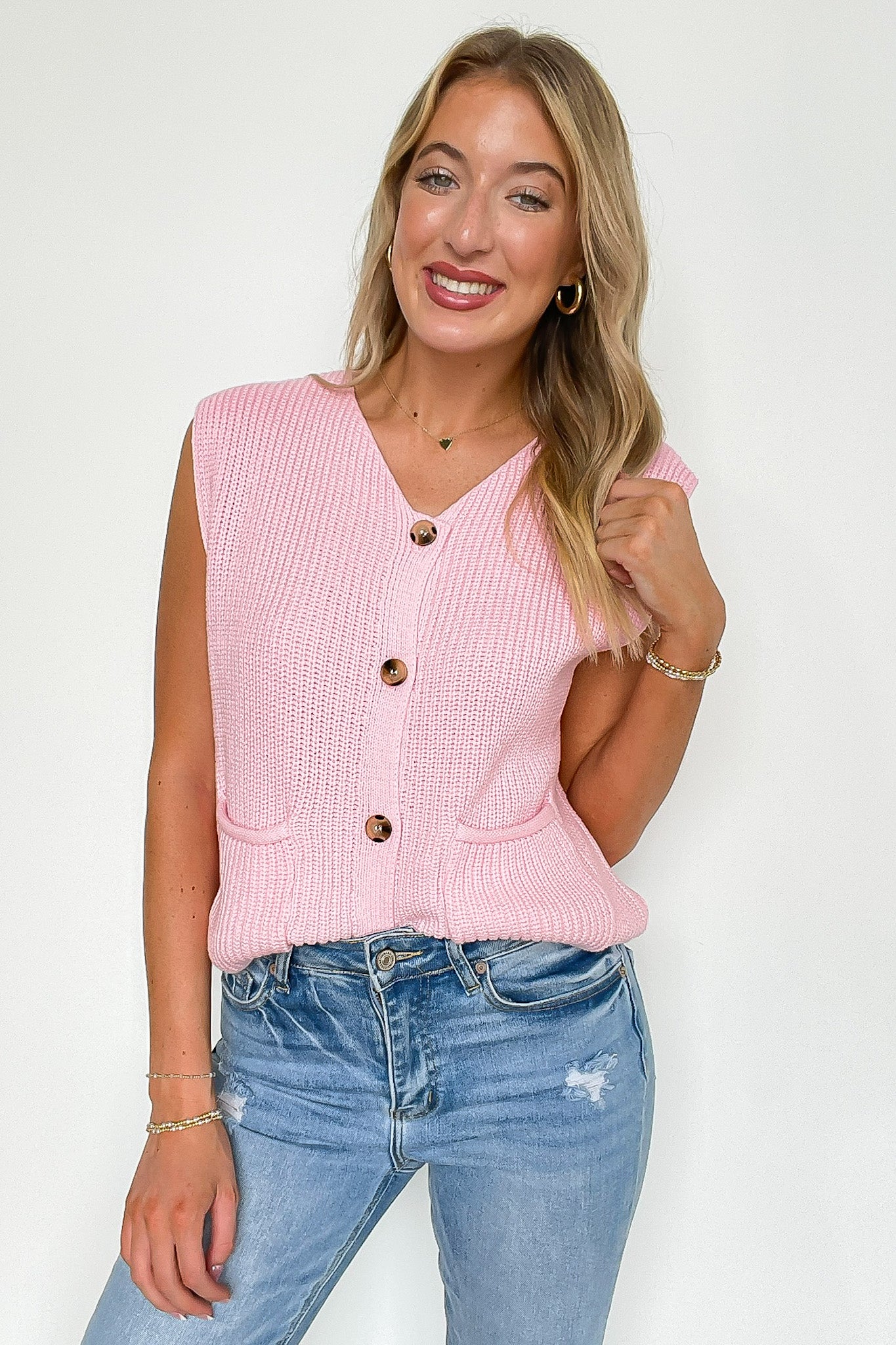Pretty in Prep Button Down Pocket Knit Vest - Madison and Mallory