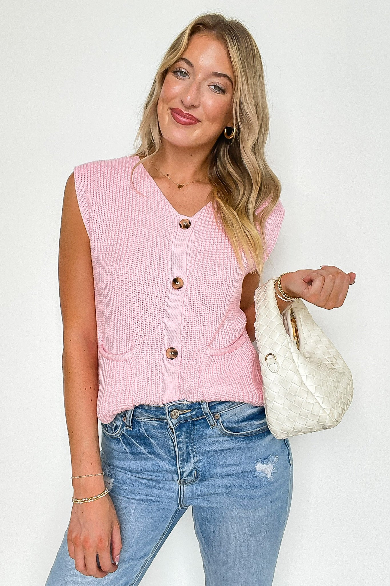 Pretty in Prep Button Down Pocket Knit Vest - FINAL SALE - Madison and Mallory