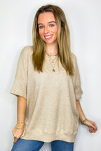 Beige / SM Priscilla Waffle Knit Oversized Top - BACK IN STOCK - Madison and Mallory