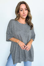 Charcoal / SM Priscilla Waffle Knit Oversized Top - Madison and Mallory