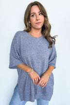 Denim Blue / SM Priscilla Waffle Knit Oversized Top - Madison and Mallory