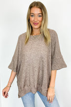 Mocha / SM Priscilla Waffle Knit Oversized Top - Madison and Mallory