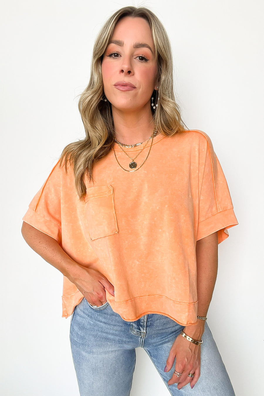 Mango / S Priscillah Mineral Wash Oversized Pocket Tee - BACK IN STOCK - Madison and Mallory