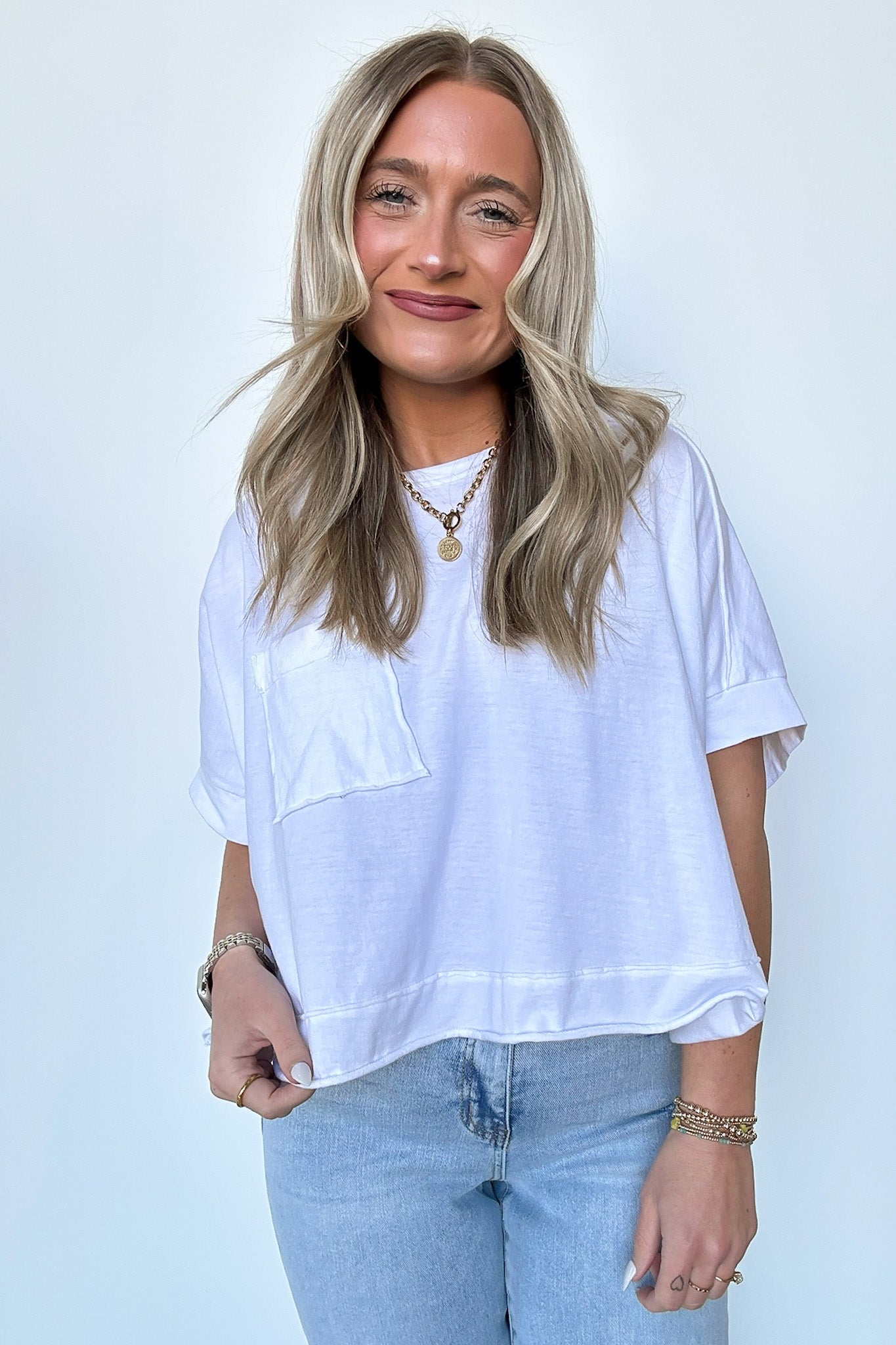 White / S Priscillah Mineral Wash Oversized Pocket Tee - BACK IN STOCK - Madison and Mallory