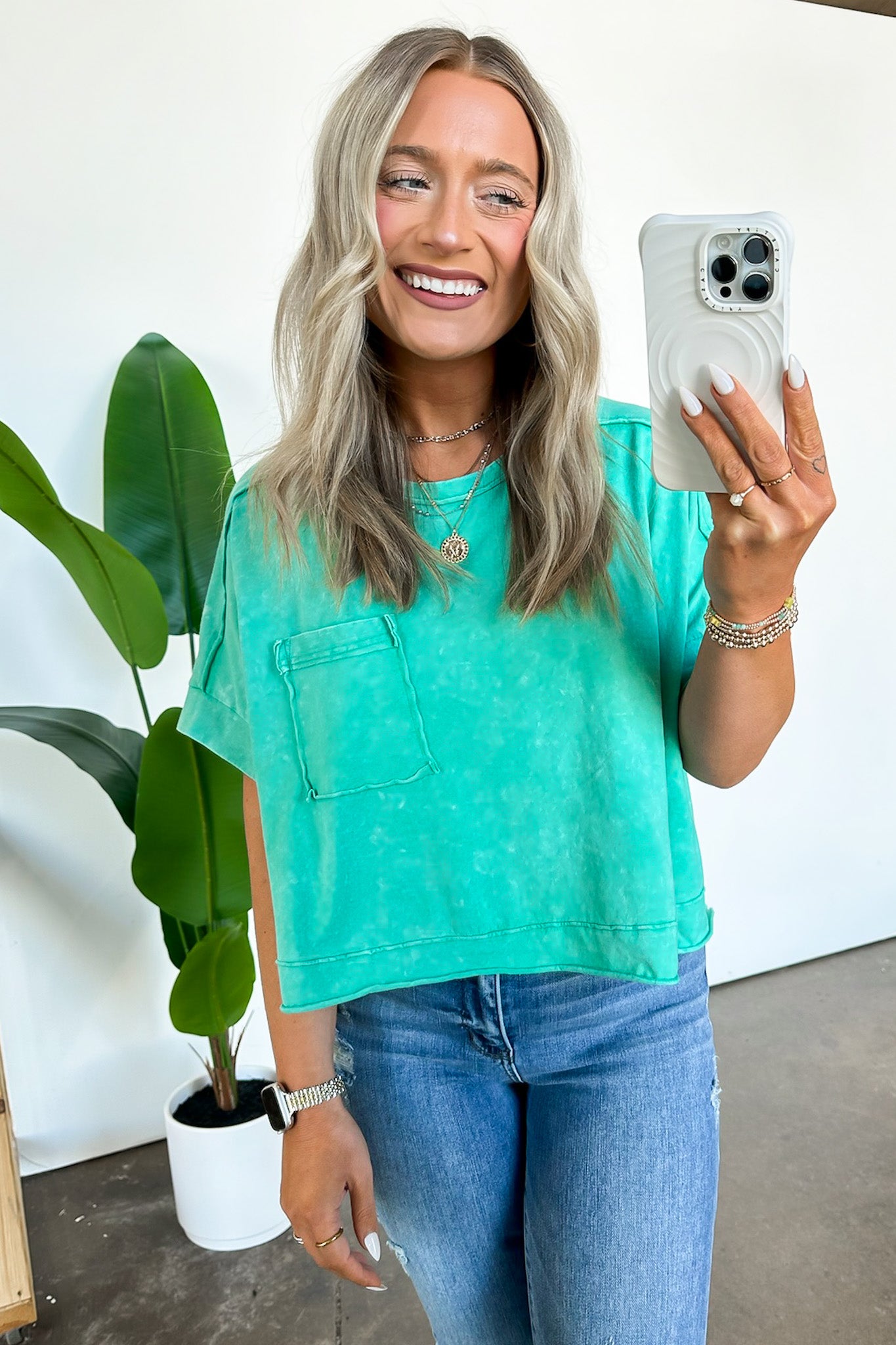 Green / S Priscillah Mineral Wash Oversized Pocket Tee - BACK IN STOCK - Madison and Mallory