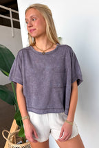 Black / S Priscillah Mineral Wash Oversized Pocket Tee - Madison and Mallory