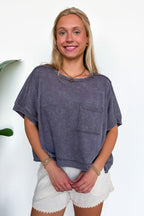 Priscillah Mineral Wash Oversized Pocket Tee - BACK IN STOCK