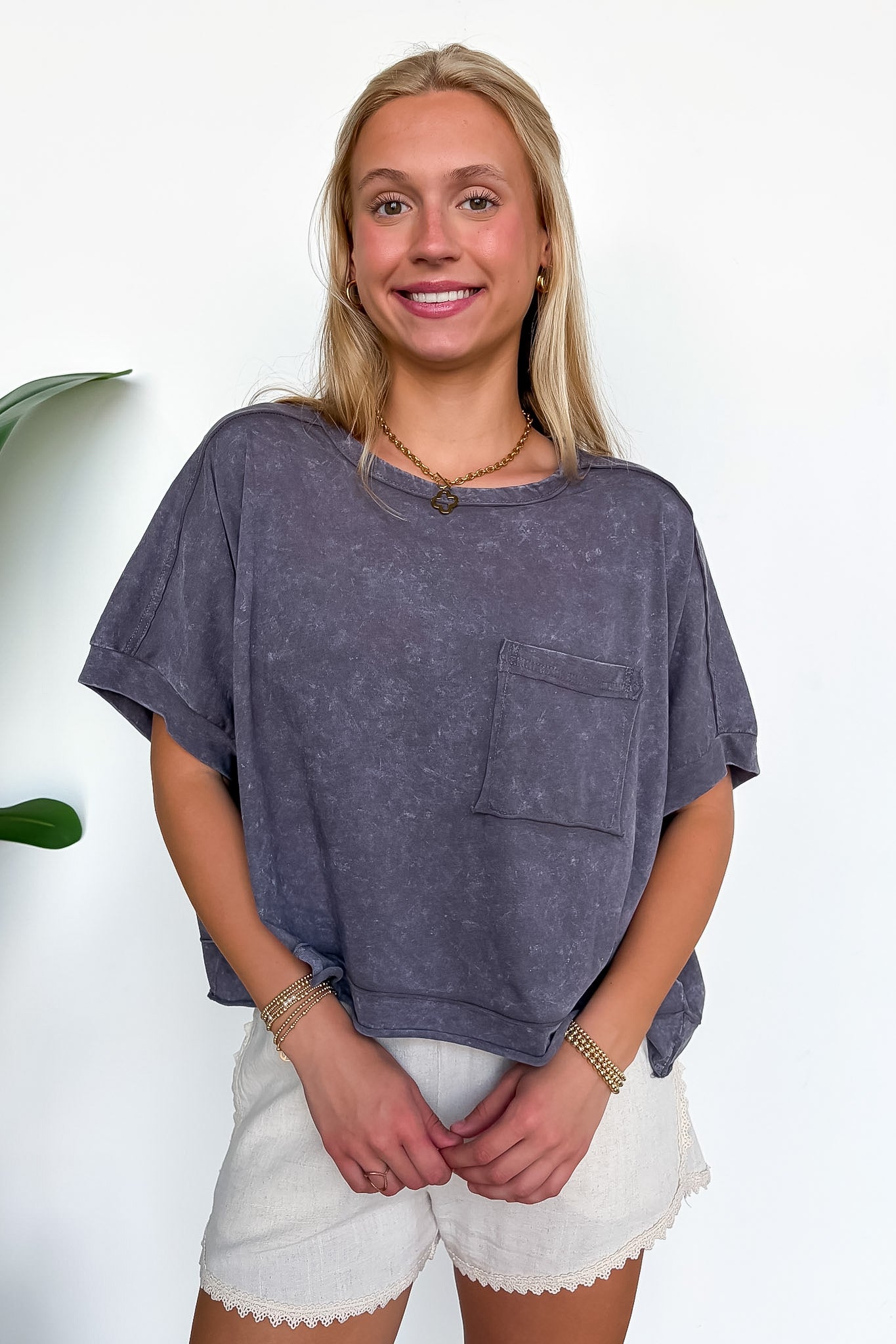 Priscillah Mineral Wash Oversized Pocket Tee - BACK IN STOCK