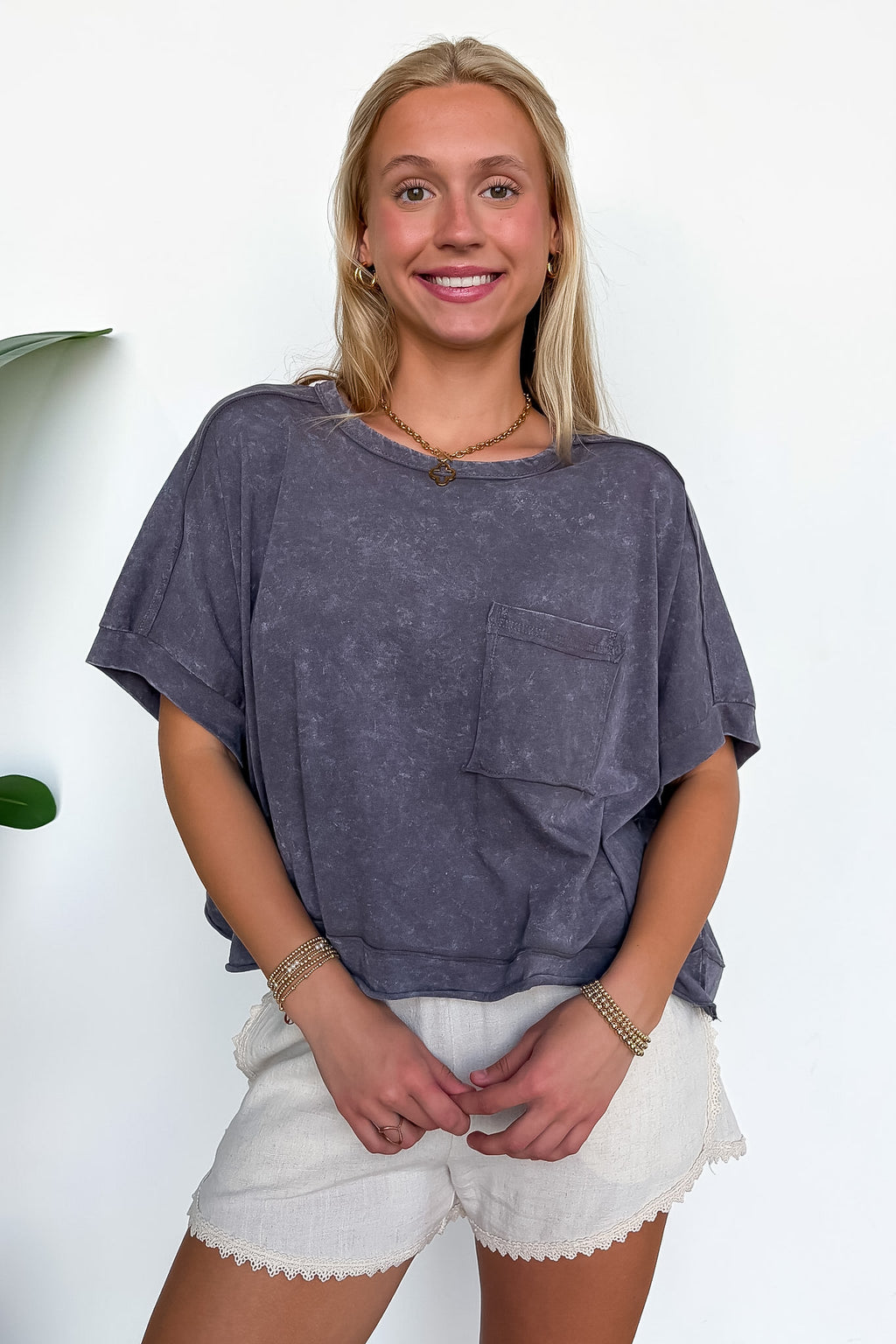 Priscillah Mineral Wash Oversized Pocket Tee - BACK IN STOCK