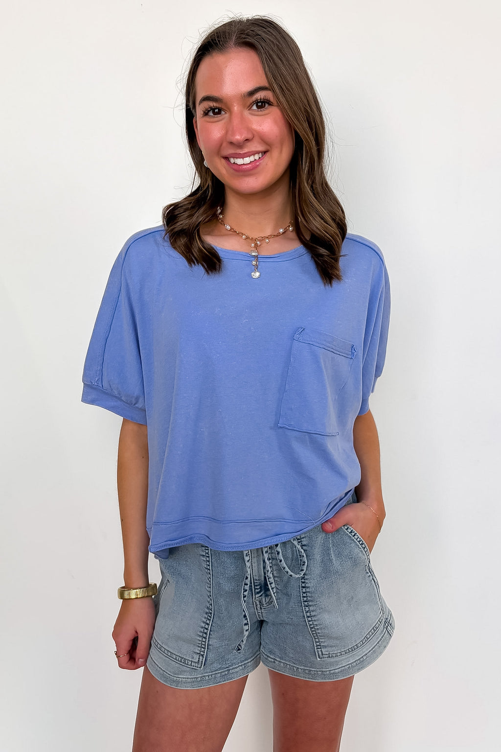 Priscillah Mineral Wash Oversized Pocket Tee - BACK IN STOCK