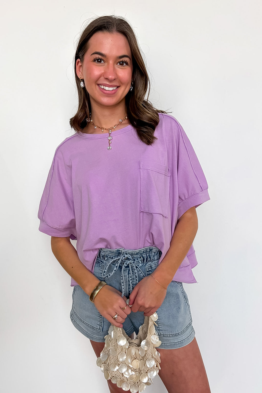 Priscillah Mineral Wash Oversized Pocket Tee - BACK IN STOCK