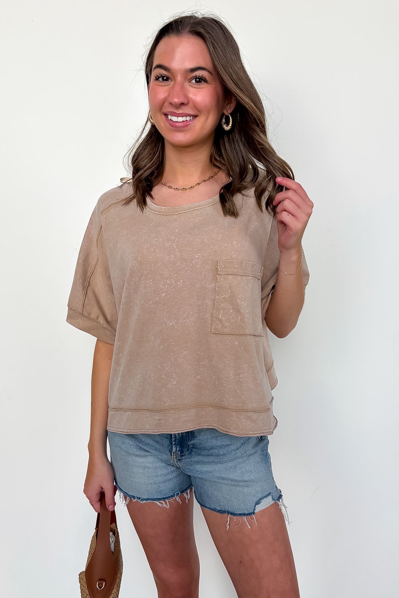 Priscillah Mineral Wash Oversized Pocket Tee - BACK IN STOCK