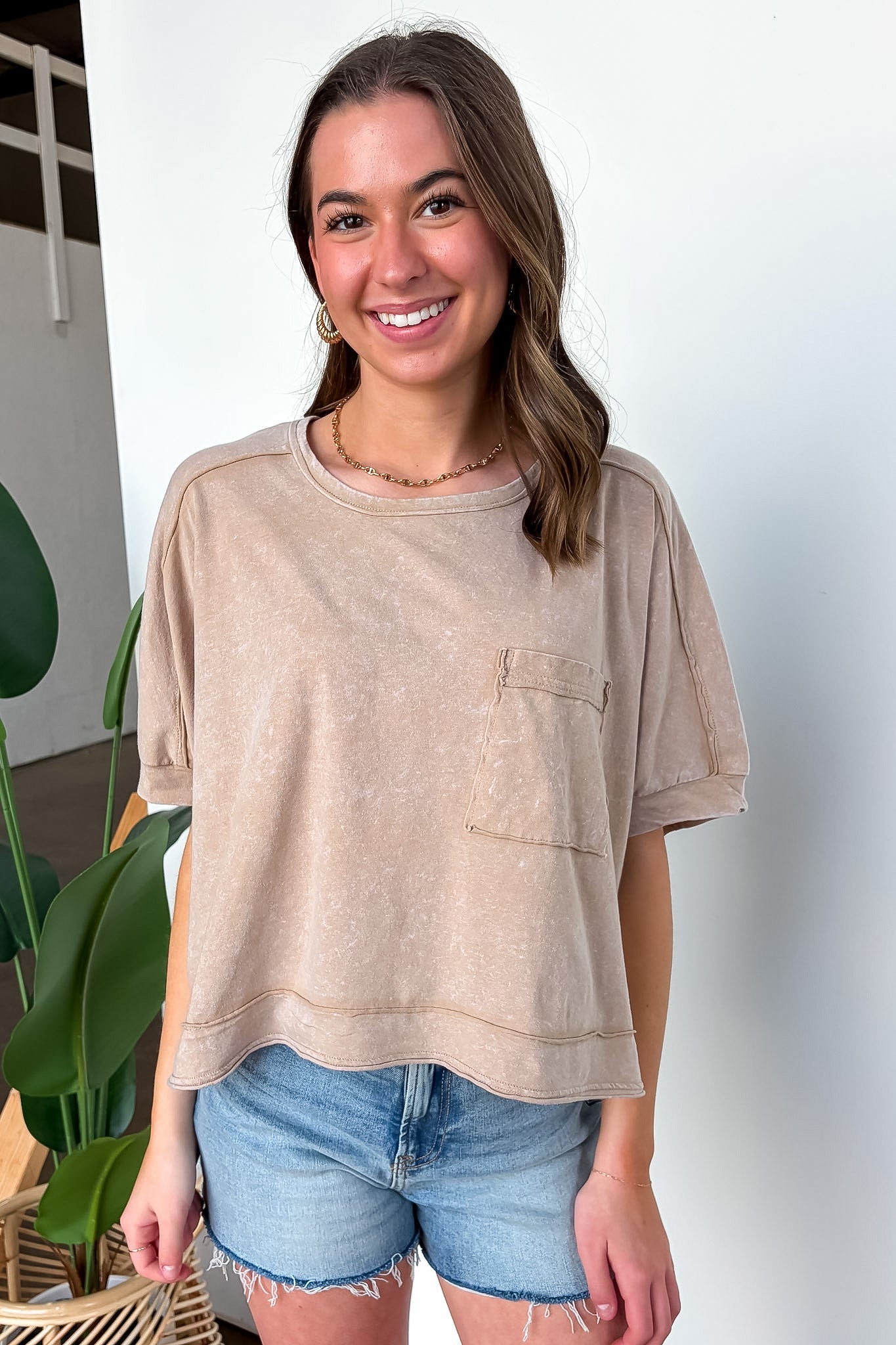 Priscillah Mineral Wash Oversized Pocket Tee - BACK IN STOCK