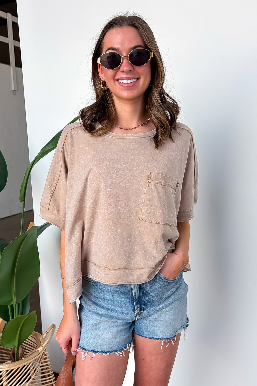 Priscillah Mineral Wash Oversized Pocket Tee - BACK IN STOCK