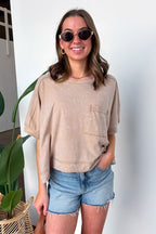 Priscillah Mineral Wash Oversized Pocket Tee - BACK IN STOCK