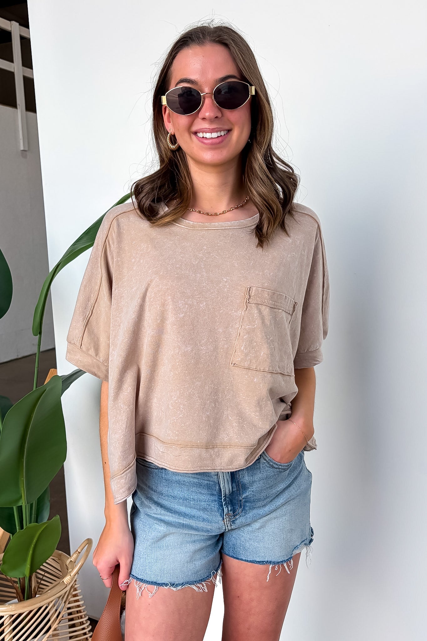 Priscillah Mineral Wash Oversized Pocket Tee - BACK IN STOCK