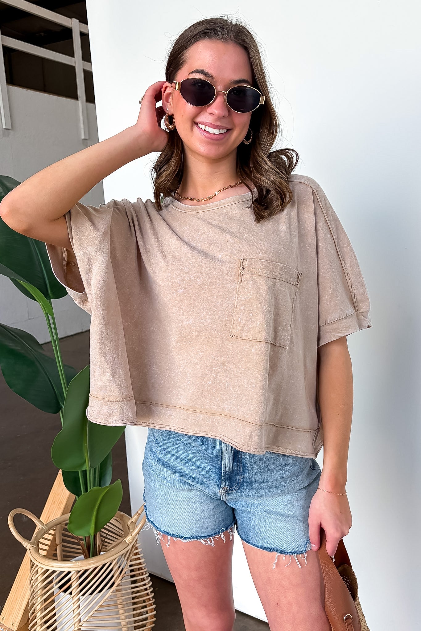 Priscillah Mineral Wash Oversized Pocket Tee - BACK IN STOCK