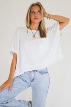 White / S Priscillah Mineral Wash Oversized Pocket Tee - Madison and Mallory