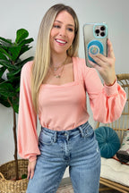 Coral Pink / S Promising Style Rib Knit Square Neck Top - FINAL SALE - Madison and Mallory