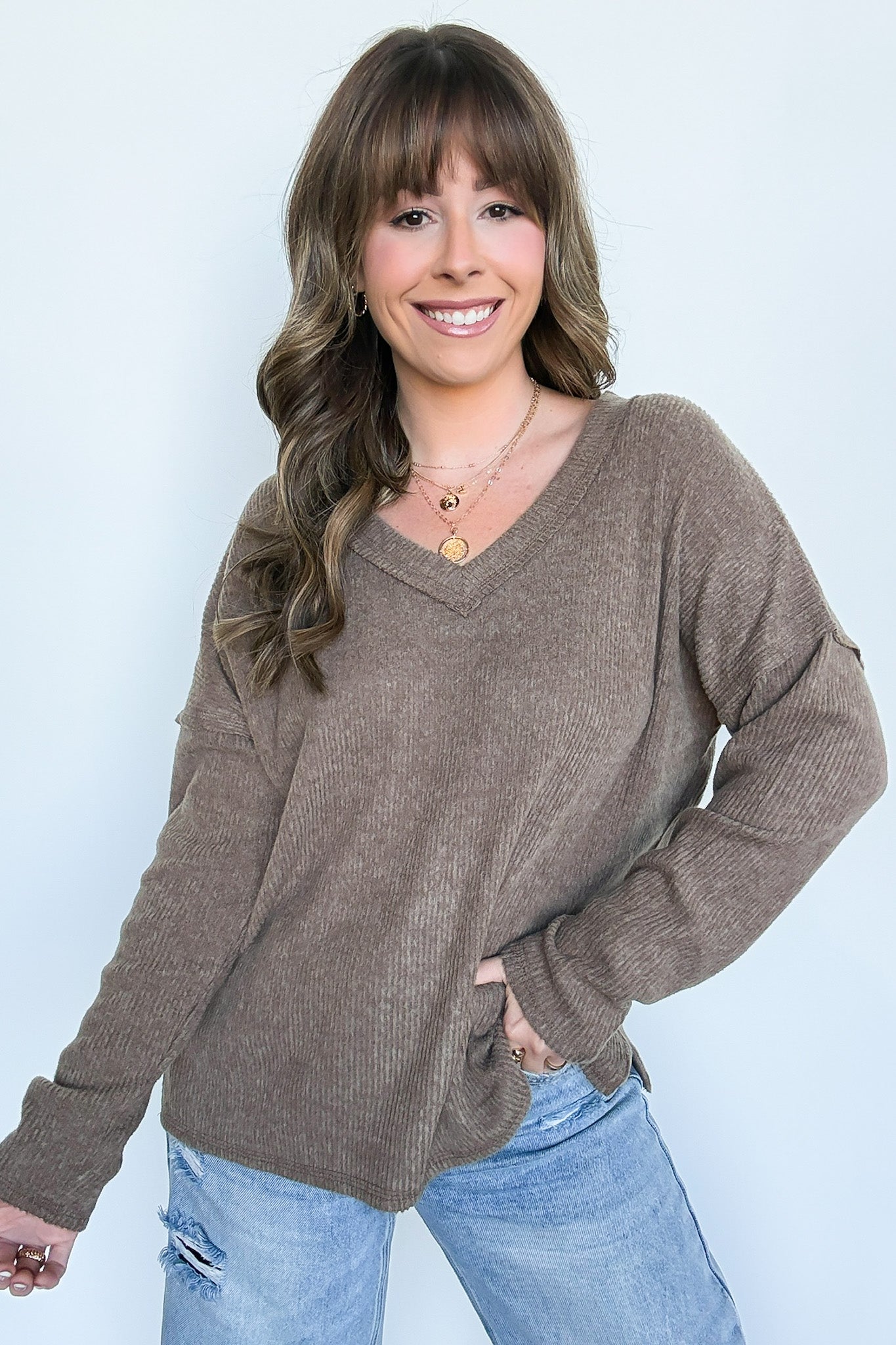Pure Chill Ribbed V-Neck Top - FINAL SALE - Madison and Mallory