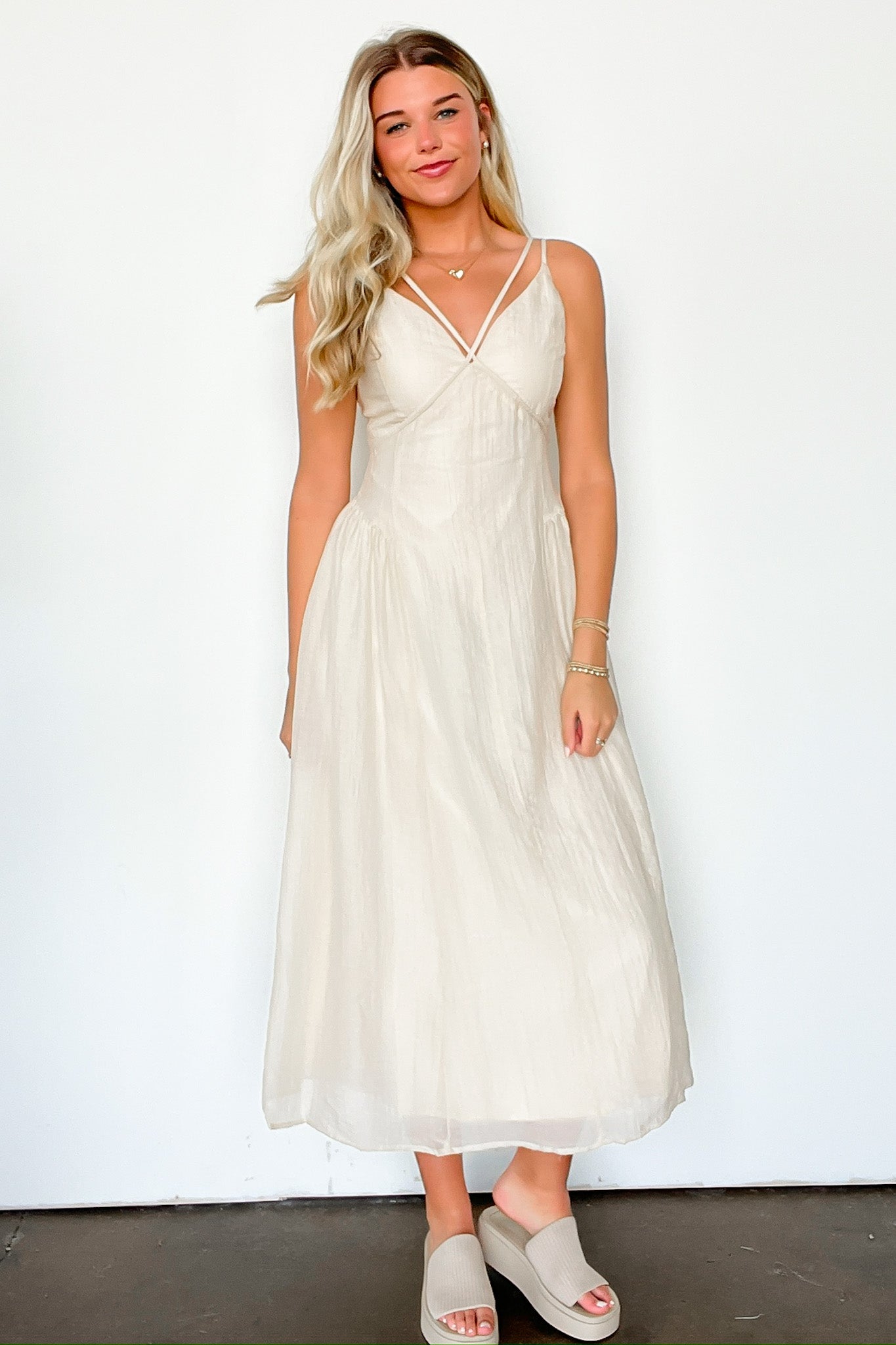 S / Natural Questa Cutout Neckline Maxi Dress - FINAL SALE - Madison and Mallory