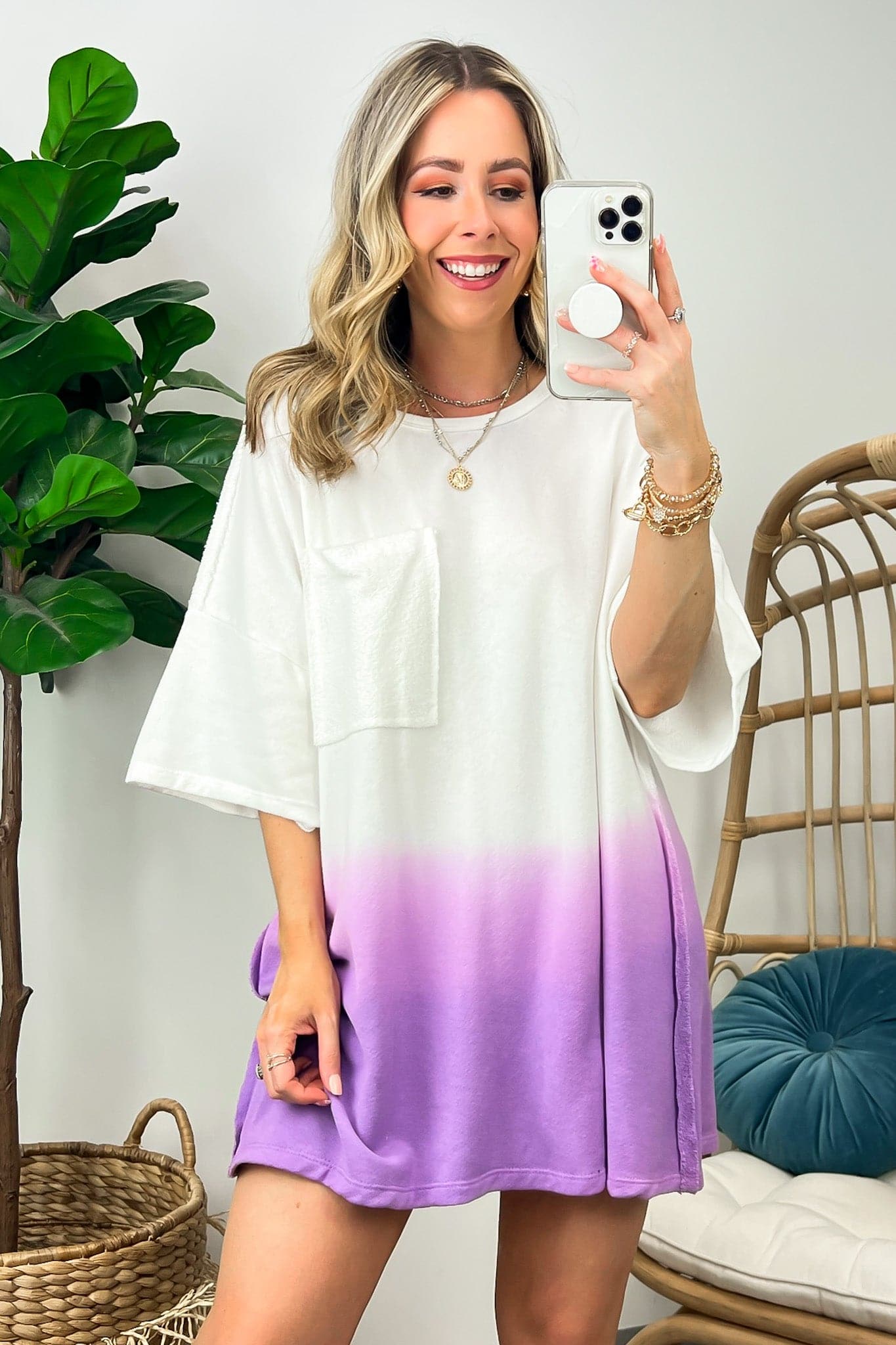 Lavender / S Quinlynn Ombre Dye Tunic Tee - FINAL SALE - Madison and Mallory
