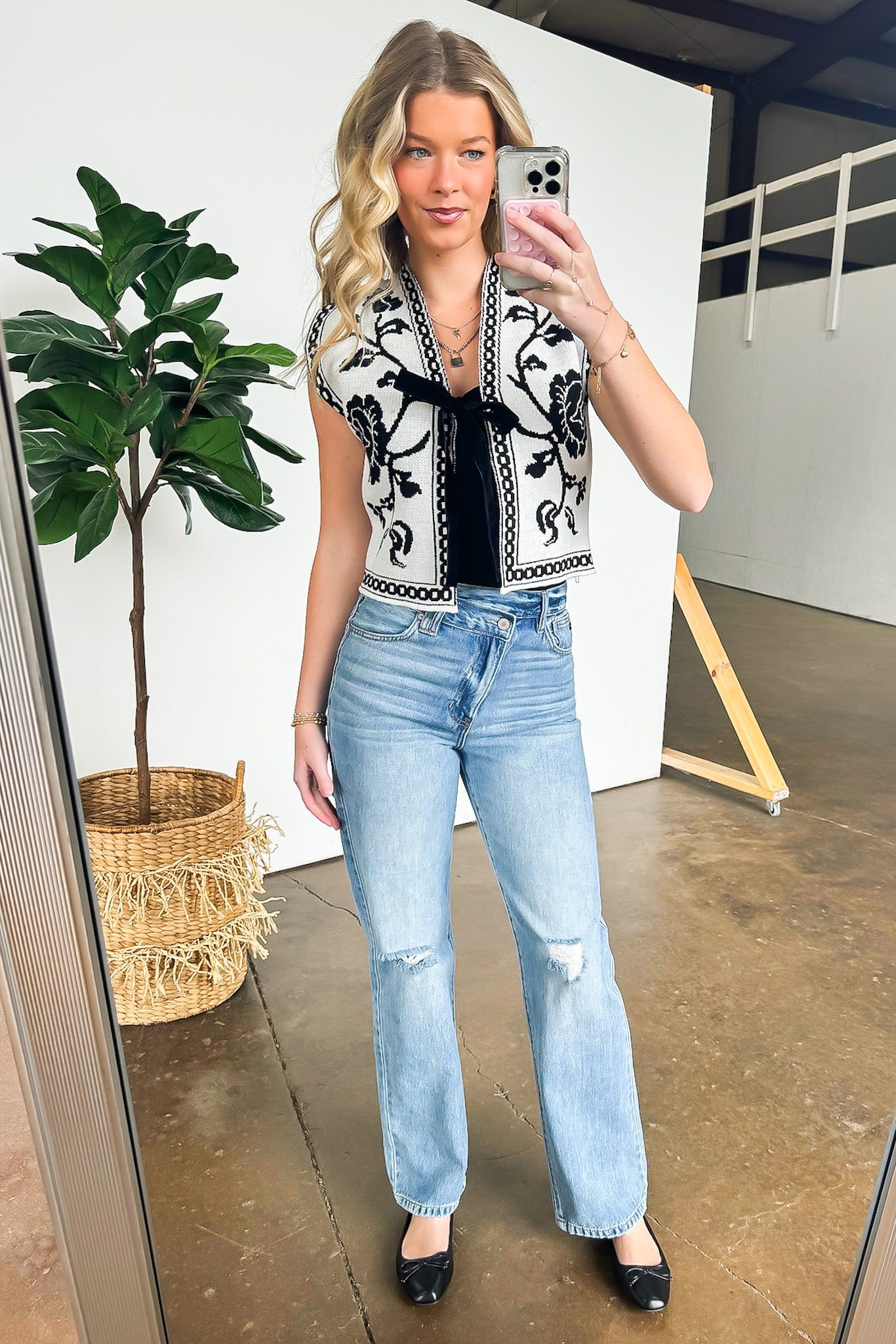 Quinn Floral Jacquard Tie Front Sweater Vest - FINAL SALE