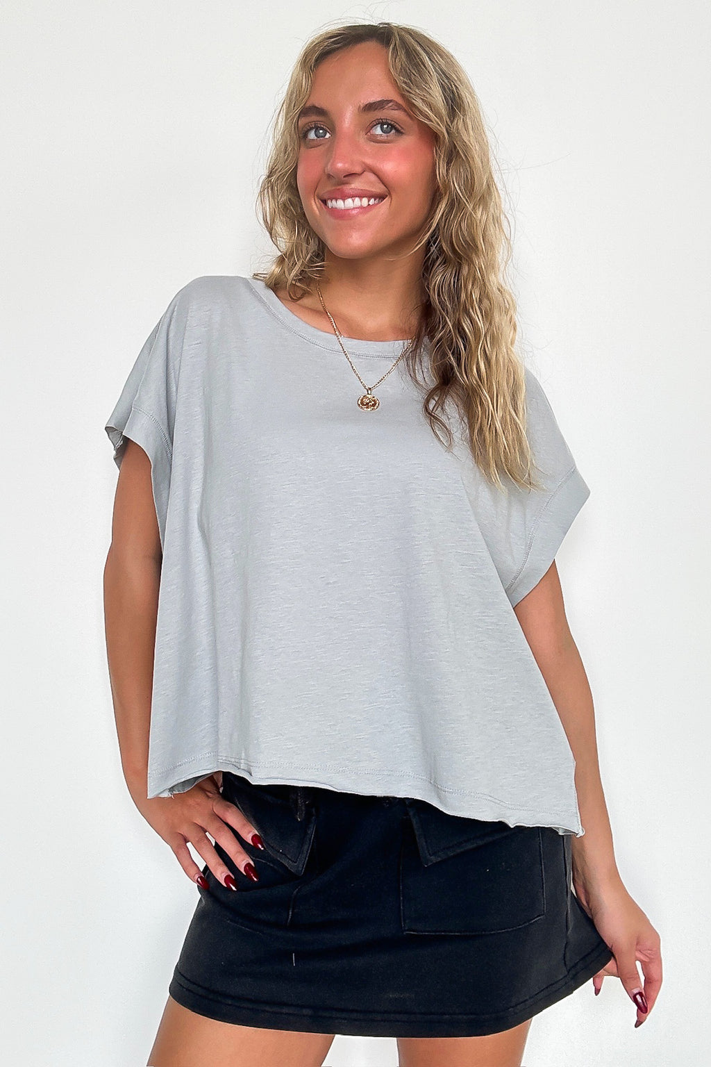 Light Gray / S Rachel Open Back Cotton Tee - Madison and Mallory