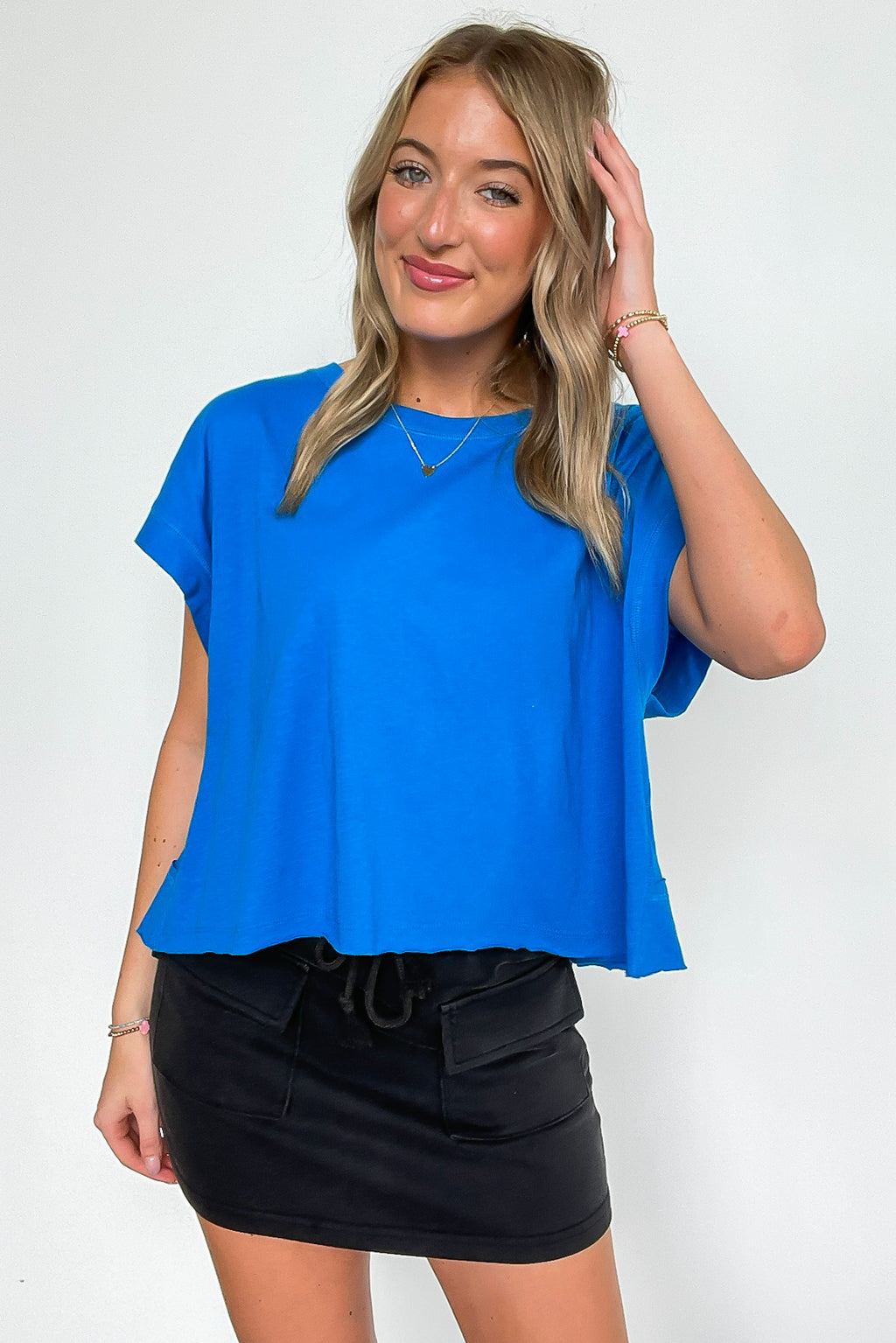 Ocean Blue / S Rachel Open Back Cotton Tee - Madison and Mallory
