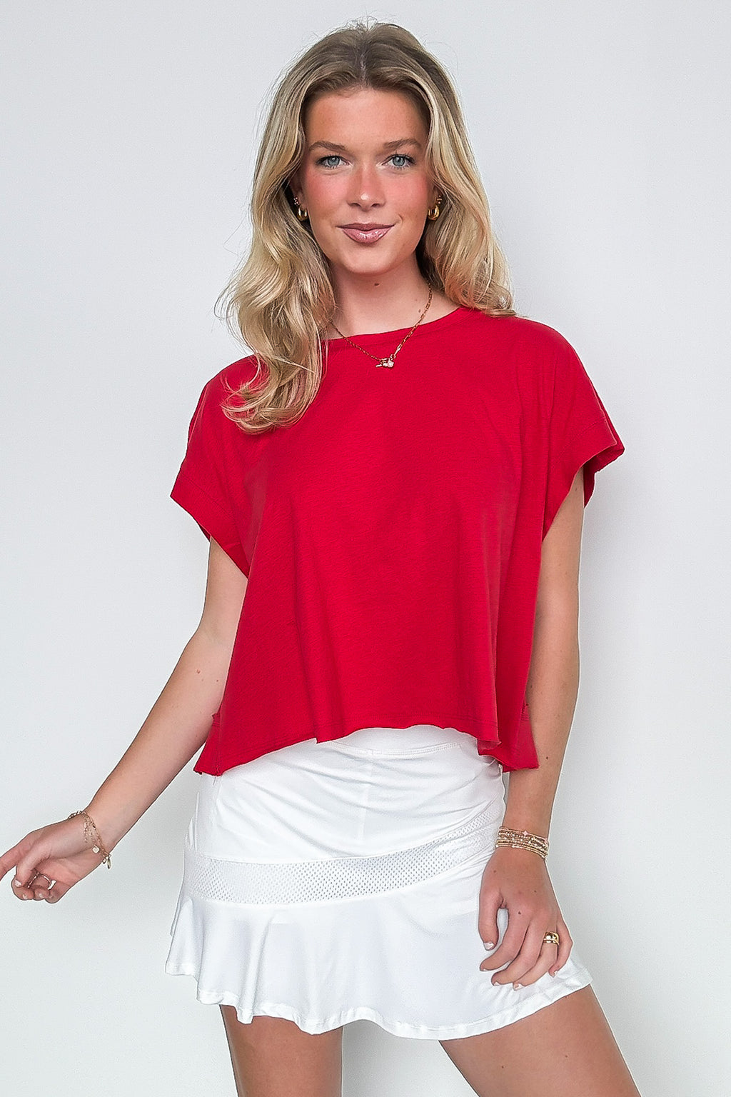 Red / S Rachel Open Back Cotton Tee - Madison and Mallory