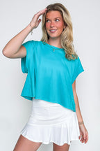 Turquoise / S Rachel Open Back Cotton Tee - Madison and Mallory