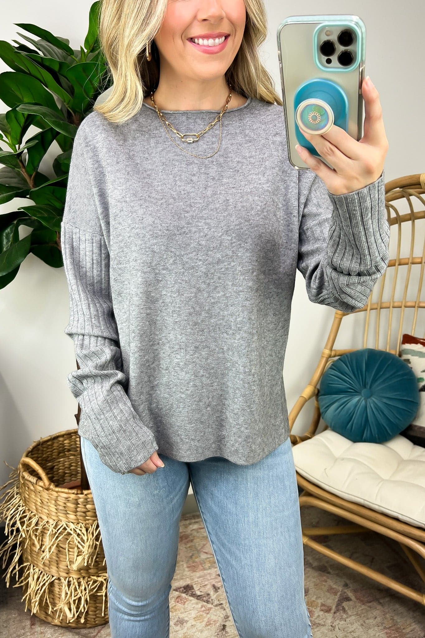  Raigan Long Sleeve Contrast Rib Knit Top - BACK IN STOCK - Madison and Mallory