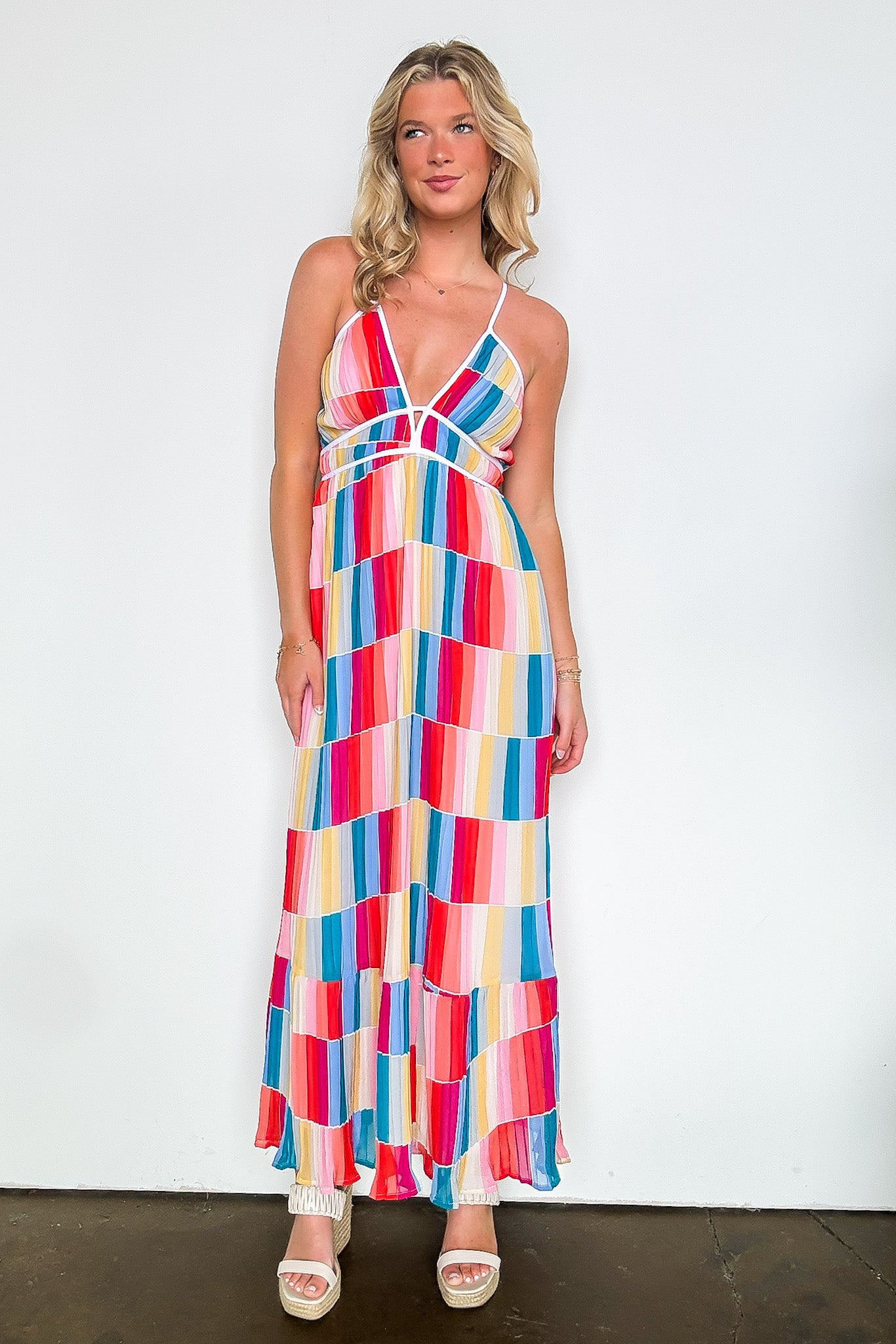 wonderland rainbow striped maxi dress Cute Rainbow Striped Dress - Maxi Dress - Sleeveless Dress