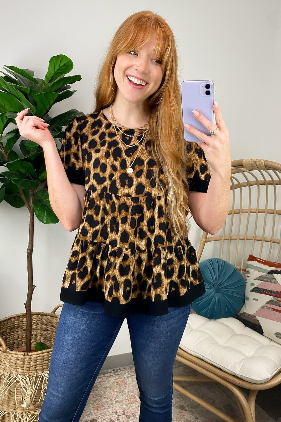 S / Brown Ready to Adore Animal Print Babydoll Top - FINAL SALE - Madison and Mallory