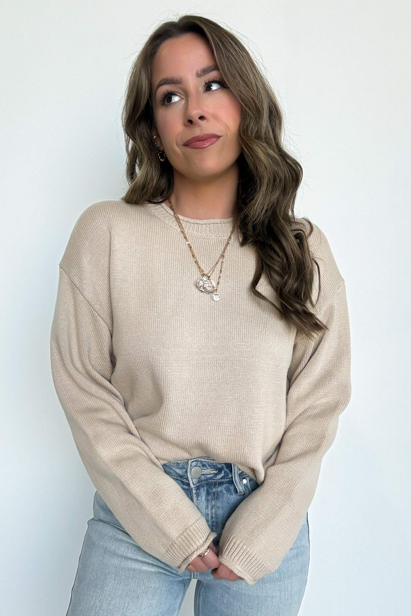 Taupe / S Rebecca Lace Up Back Sweater - Madison and Mallory