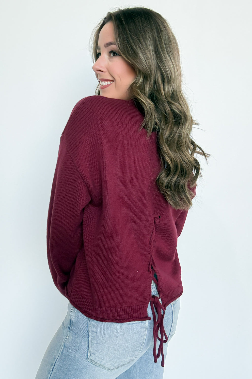 Rebecca Lace Up Back Sweater - FINAL SALE - Madison and Mallory