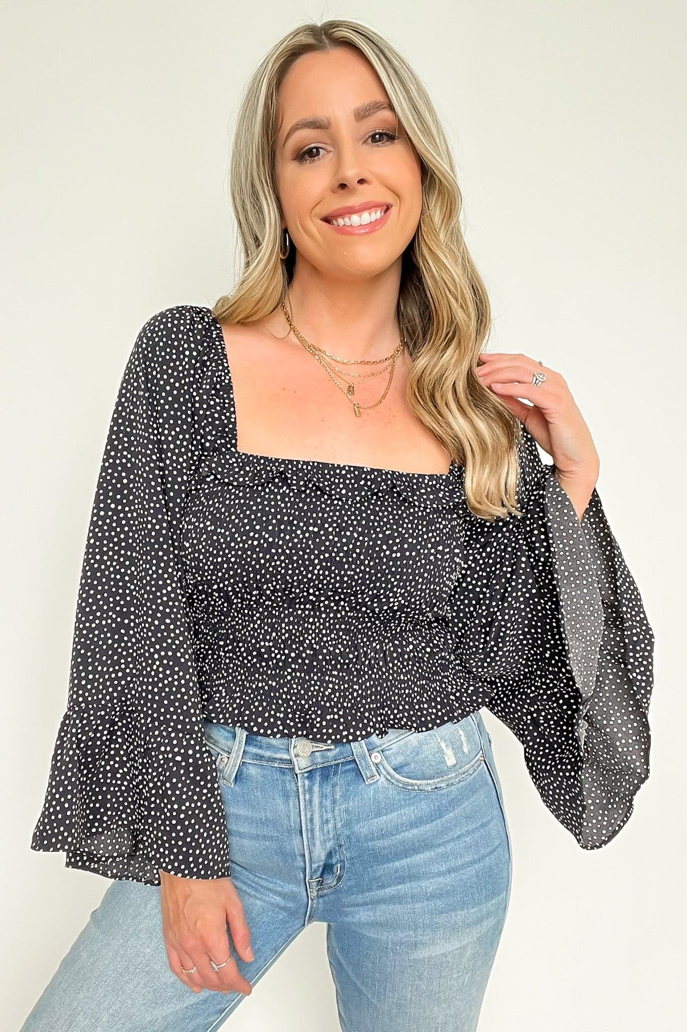  Refined Eloquence Dot Print Smocked Top - FINAL SALE - Madison and Mallory