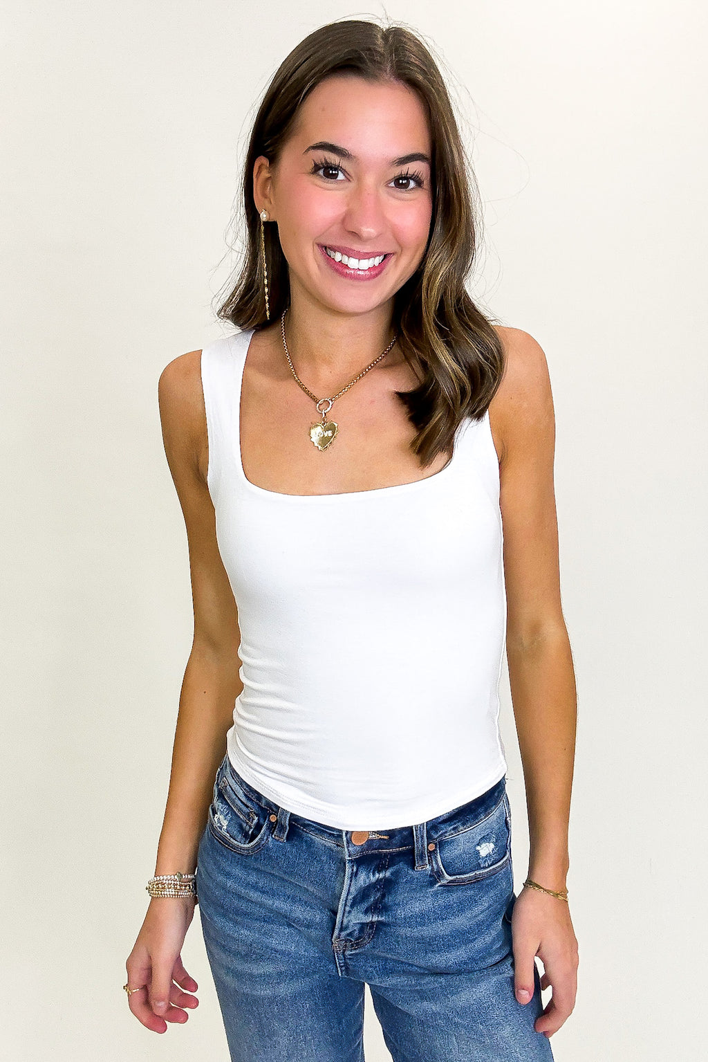 Off White / S Refined Frame Square Neck Tank Top- FINAL SALE - Madison and Mallory