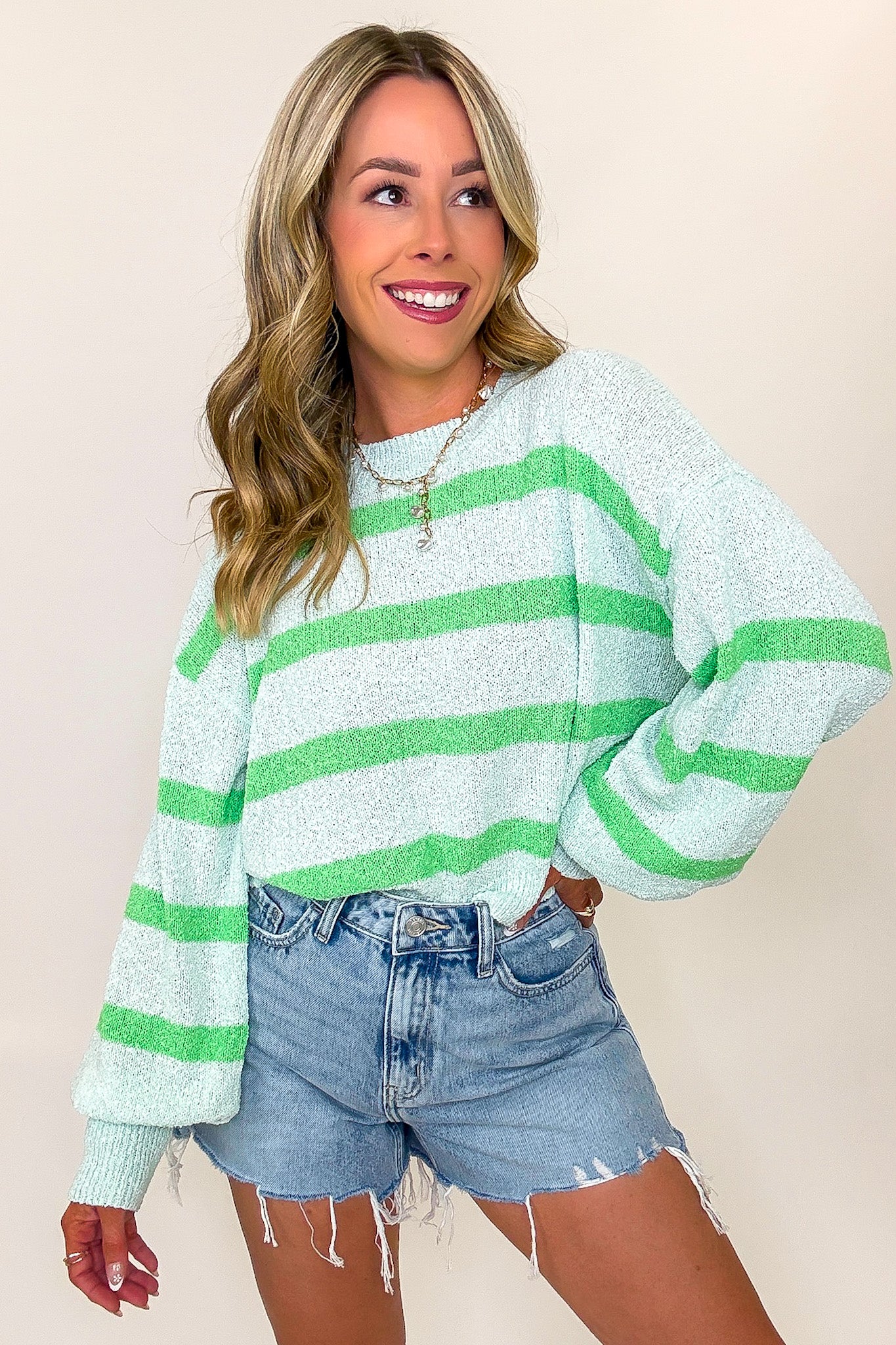 Light Mint / S Refined Lines Striped Knit Sweater - Madison and Mallory